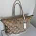 Coach Bags | Auth Coach Signature Gallery Tote Gold/ Beige Jacquard Leather Shoulder Bag | Color: Cream/Gold | Size: Os
