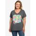 Plus Size Women's Beatles Come Together V-Neck T-Shirt Band Tee Heather Charcoal by Disney in Charcoal Grey (Size 4X (26-28))