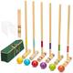 ApudArmis Six Player Croquet Set with Premiun Pine Wooden Mallets,Colored Ball,Wickets,Stakes - Lawn Backyard Game Set for Adults/Kids/Family (Large Carry Bag Including)