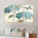 Design Art Butterfly Blue Garden I - Traditional Framed Canvas Wall Art Set Of 3 Canvas, Wood in White | 20 H x 36 W x 1 D in | Wayfair