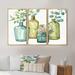 Design Art Mixed Botanical Green Leaves VIII - Farmhouse Framed Canvas Wall Art Set Of 3 Canvas, Wood in White | 20 H x 36 W x 1 D in | Wayfair