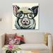 East Urban Home 'Sarge the Pig w/ Glasses on Cream' Graphic Art Print on Canvas in Black/White | 12 H x 12 W x 1.5 D in | Wayfair