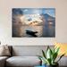 East Urban Home 'Dinghy Boat in Sea at Sunset, Great Exuma Island, Bahamas' Photographic Print on Canvas in Blue | 12 H x 18 W x 1.5 D in | Wayfair