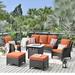 Ebern Designs Klodjana 6 Piece Rattan Sofa Seating Group w/ Cushions Synthetic Wicker/All - Weather Wicker/Wicker/Rattan in Orange/Brown | Outdoor Furniture | Wayfair