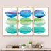 Orren Ellis Circle Abstract Blue Colorfields III - 3 Piece Painting on Canvas Metal in Blue/Green | 32 H x 48 W x 1 D in | Wayfair