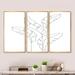 Bayou Breeze Abstract One Line Art Of Banana Leaves On White - 3 Piece Floater Frame Drawing Print on Canvas Metal in Black/Gray/White | Wayfair