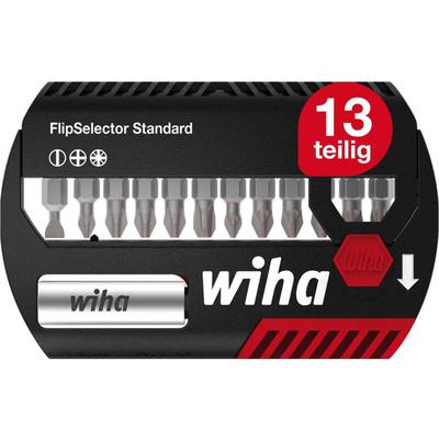 Wiha Bit Set FlipSelector 13 teilig I mit Gürtelclip I Standard 25 mm Schlitz, Kreuz, Pozidriv I