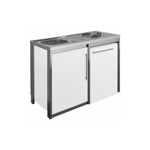Moderna - Küchenzeile mit Kochplatte und Kühlschrank metalline 120cm, Glacier thermolackiert