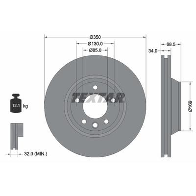 TEXTAR Bremsscheibe PRO+ vorne links innenbelüftet 350mm für SKODA VW SEAT AUDI PORSCHE 7L6615301E 7L8615301 7L6615301K 