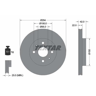 TEXTAR Bremsscheibe PRO vorne rechts links innenbelüftet 254mm für DAIHATSU 43512B1030000 43512B1030 92204503