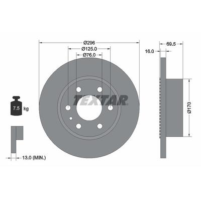 TEXTAR Bremsscheibe hinten rechts links voll 296mm für IVECO 46393181 7186309 2996027 93177500