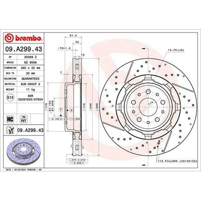 BREMBO Bremsscheibe vorne rechts links innenbelüftet 360mm für MASERATI 257141 09.A299.43