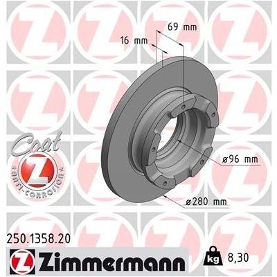 ZIMMERMANN Bremsscheibe COAT Z hinten rechts links voll 280mm für FORD 1387152 6C11-2A315-BA 6C11-2A315-BB 250.1358.20