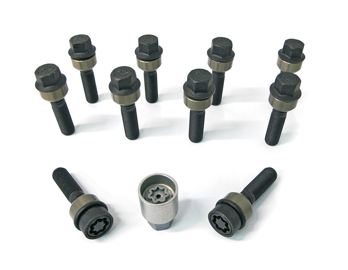 H&R 10x Schraube mit bewegl. Kugelbund M14x1,5x63mm SW19 R14mm B1456306SET Radschraube schwarz Image