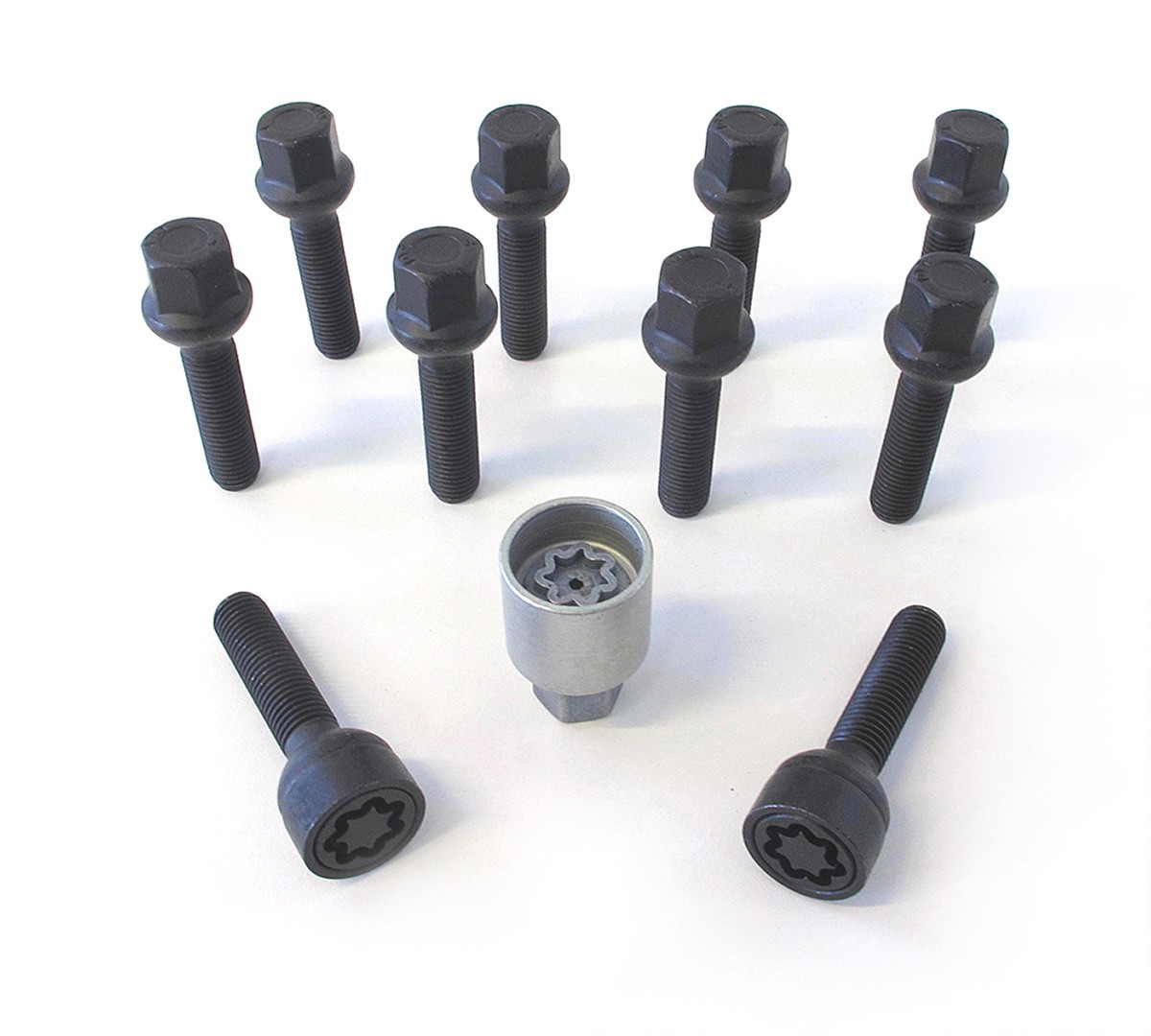 H&R 10x Kugelbundschraube M12x1,5x50mm SW17 Radius 12mm B1255002SET Radschraube schwarz Image