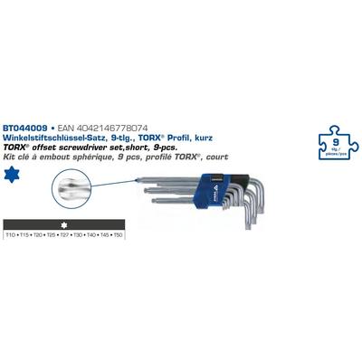 Brilliant Tools Winkelstiftschlüssel-Satz, 9-tlg., TX Profil, kurz Winkelschraubendrehersatz BT044009 Image
