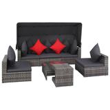 vidaXL 7 Piece Patio Lounge Set with Cushions Poly Rattan Gray