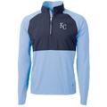 Men's Cutter & Buck Light Blue/Navy Kansas City Royals Adapt Eco Knit Hybrid Recycled Quarter-Zip Pullover Jacket