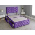 Crushed Velvet Chesterfield Divan Bed with Matching Footboard - Base Only No Mattress Include (Purple, 2FT6-0 Drawers)