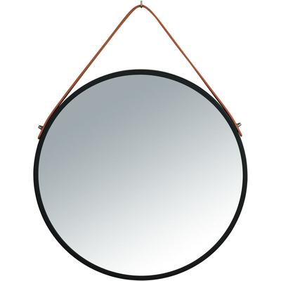 Wandspiegel Borrone rund 40 cm, schwarz mit Aufhänge-Gurt, Schwarz, Eisen schwarz, Glas silber Image