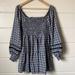 American Eagle Outfitters Dresses | Ae Plaid Long-Sleeve Smocked Mini Dress Size Sp | Color: Black/White | Size: Sp