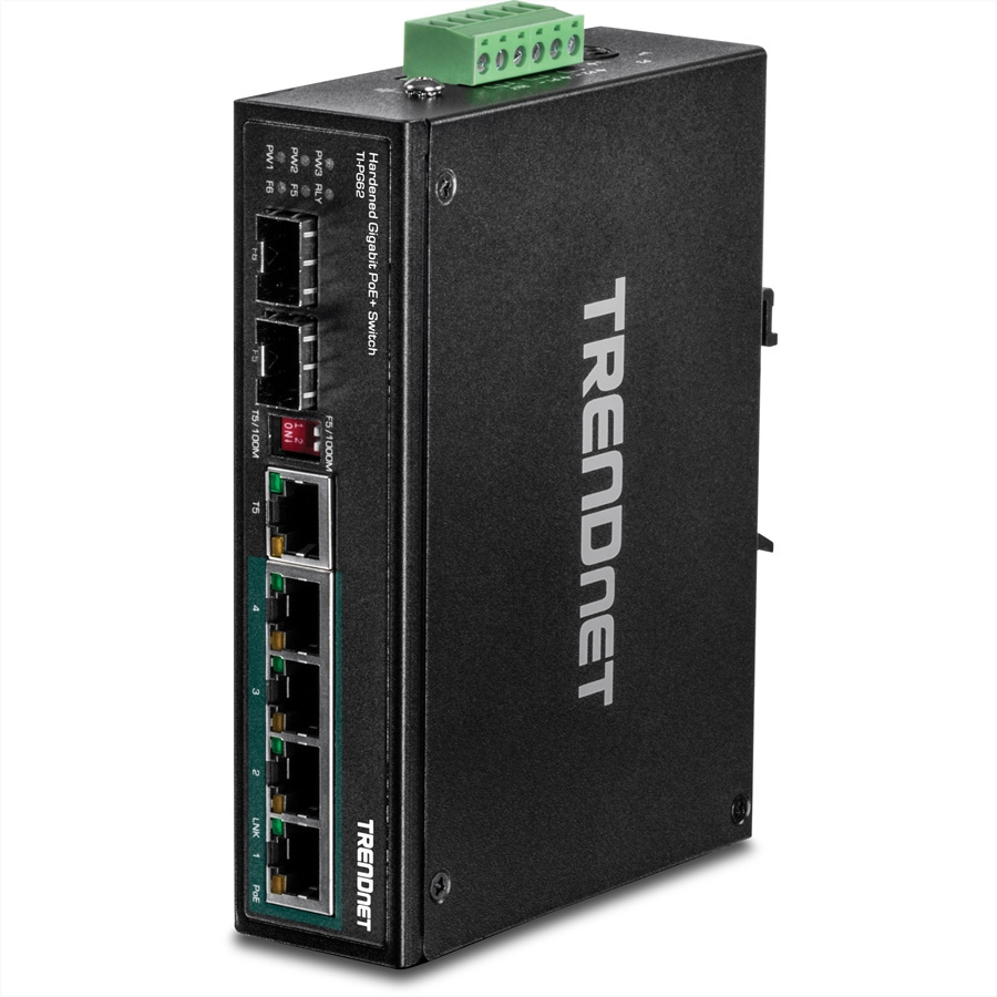 TRENDnet TI-PG62 6-Port Gigabit Switch PoE+ DIN-Rail Industrial Image