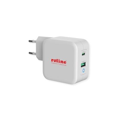 ROLINE USB Charger mit Euro-Stecker, 2 Port (Typ-A QC3.0, Typ-C PD), 65W