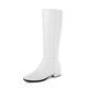 REKALFO Women Soft Breathable Leather side zip Round toe Knee High chunky Heel winter boots white 2.5 UK