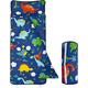 JISEN Toddler Nap Mat 1 pack with Removable Pillow and Blanket Sleeping Bag Girls Boys Polyester Travel Sleeping Mat for Daycare Preschool Nursery 135x53cm Blue Dinosaur