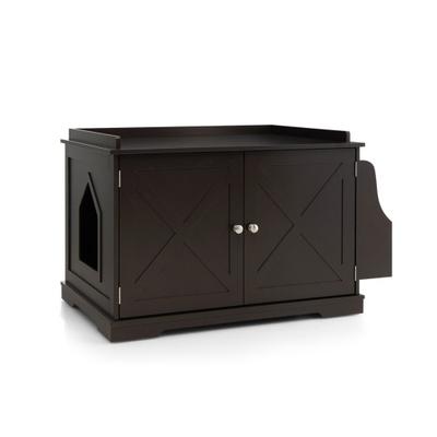 Costway Large Wooden Cat Litter Box Enclosure with the Storage Rack-Coffee