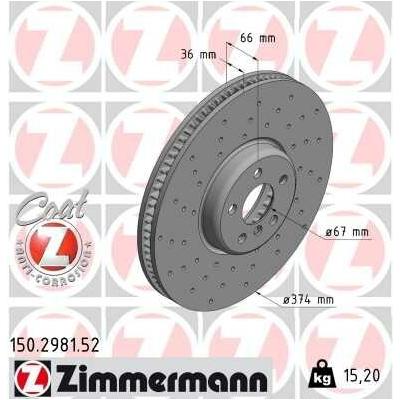 ZIMMERMANN Bremsscheibe vorne rechts Gelocht 374mm für BMW 34106895648 150.2981.52