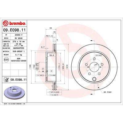 BREMBO Bremsscheibe hinten rechts links innenbelüftet 278mm für SUBARU 26700SG000 09.E098.11