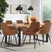 Wade Logan® Bhagirath 6 - Person Faux Leather Dining Set Wood/Upholstered/Metal in Brown/Gray | 30 H x 31.5 W x 71 D in | Wayfair