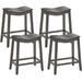 Red Barrel Studio® Set Of 4 Saddle Bar Stools Counter Height Kitchen Chairs W/Rubber Wood Legs Wood/Upholstered/Leather in Brown/Gray | Wayfair