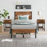 Trent Austin Design® Kempst 3 Piece Bedroom Set Wood Bed Frame & Nightstand Set Wood/Metal in Black/Brown | 39.3 H x 40.9 W x 77.7 D in | Wayfair