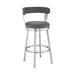 Metal Swivel Counter Barstool with Curved Open Back, Gray and Silver