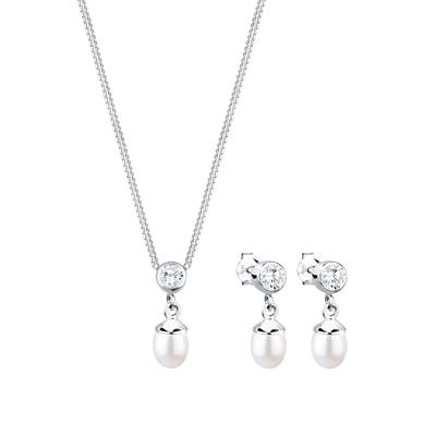 Elli - Süßwasserperle Zirkonia 925 Silber Schmuck-Set 1 ct Damen