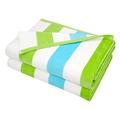 COTTON CRAFT Oversized XL Beach Towel 35 x 70 - 2 Pack - 100% Cotton Velour - Big & Huge - Pool Picnic Bath - Double Woven Jacquard Thick Plush Super Soft Luxury - 630 GSM - Cabana Stripe Aqua Lime