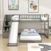 Harriet Bee Eutimia Twin Over Twin Wood L-Shaped Bunk Bed w/ Slide & Storage Staircase in Gray | 48 H x 75 W x 94 D in | Wayfair
