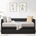 Ebern Designs Tahari Twin leather Daybed w/ Pull-out Trundle Upholstered/Metal/Faux leather in Black | 36.5 H x 82 W x 41 D in | Wayfair