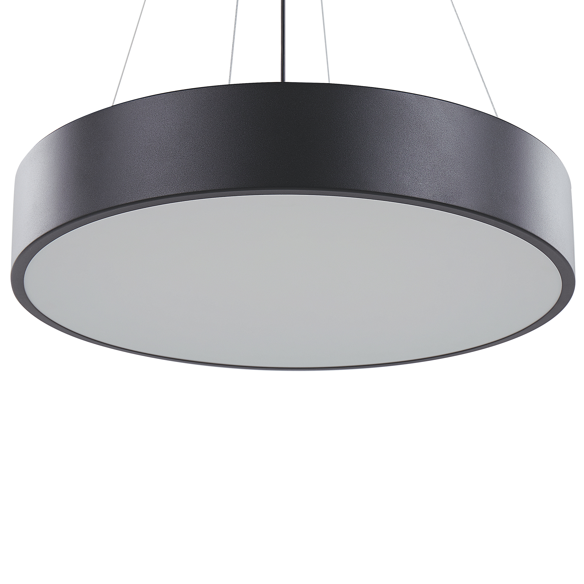 LED Hängelampe Schwarz Stahl u. Acryl ø 60 cm Rund Trommelform mit Langem Kabel Modern für Flur Küche Esstisch Wohnküche Hohe Decken Innenräume