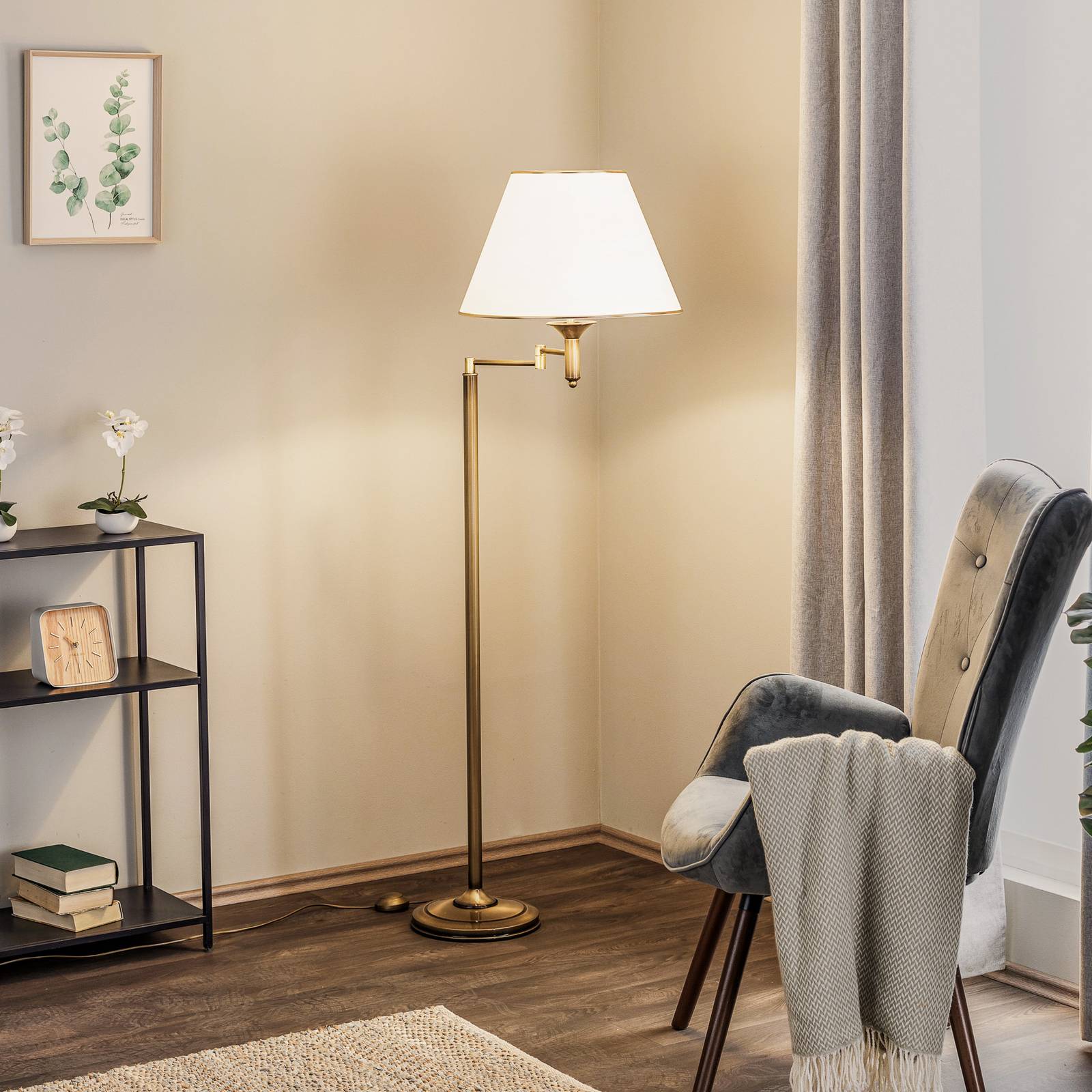 Stehlampe Birmingham Jupiter, bronze / altmessing, für Wohn- / Esszimmer, Kunststoff, Antik, Stehlampe