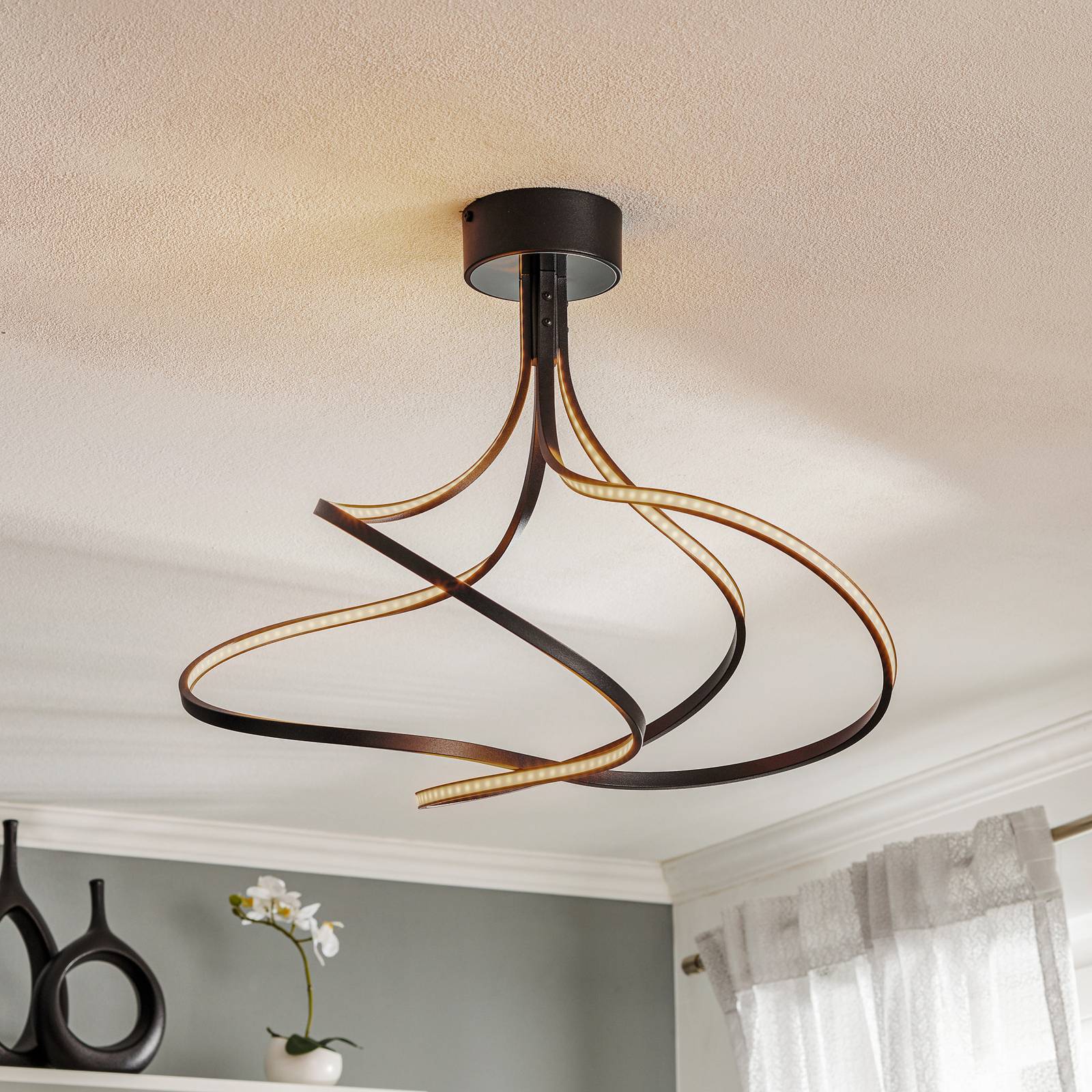 LED Deckenlampe Lungo Domiluce, dimmbar, schwarz, für Wohn- / Esszimmer, Metall, Modern, LED Deckenleuchte