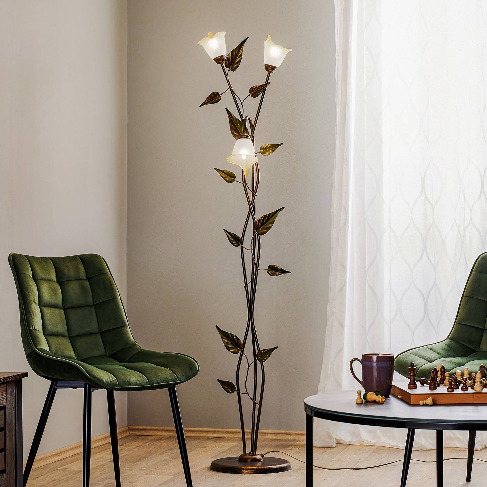 Stehlampe Miranda ONLI, bronze / altmessing, für Wohn- / Esszimmer, Metall, Florentiner, Stehlampe