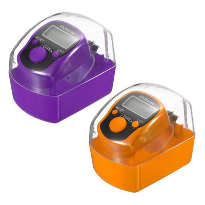 Finger Tally Counter 5 Digital LED Display with Case for Counting 2pcs - Orange, Purple