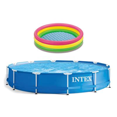 Intex 12' Above Ground Pool and Pump with 58" Inflatable Sunset Glow Kids Pool - 55