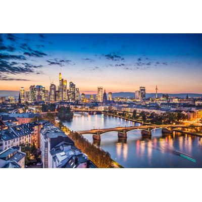 PAPERMOON Fototapete "FRANKFURT-STADT FLUSS MAIN SKYLINE BRÜCKEN GEBIRGE" Tapeten Gr. B/L: 4,50 m x 2,80 m, Bahnen: 9 St., bunt