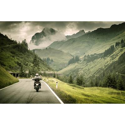 Fototapete PAPERMOON "Motorrad in Landschaft", bunt, B:3,50m L:2,60m, Vlies, Tapeten