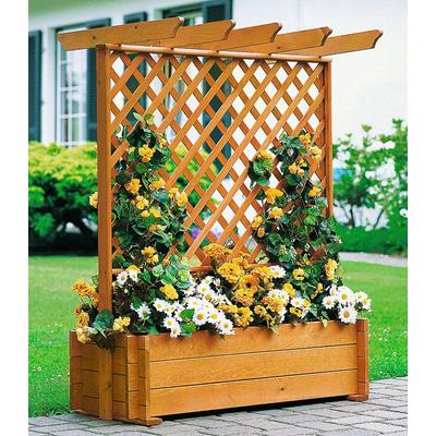 Spalier PROMADINO, braun (honigbraun), B:102cm H:140cm T:65cm, Holzwerkstoff, Rankhilfen, Pergola mit Pflanzkasten, BxTxH: 102x65x140 cm