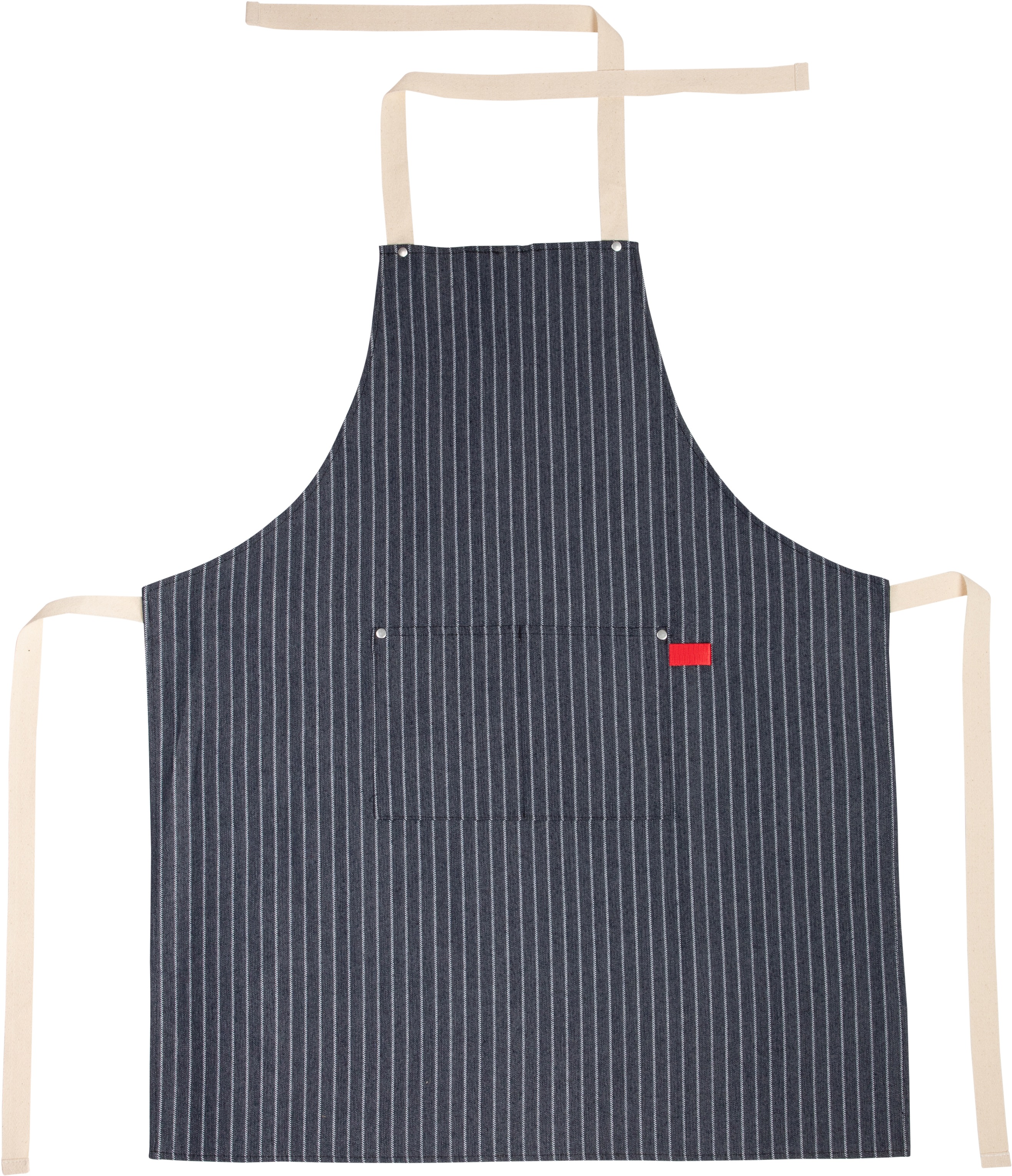 Kochschürze STUCO "gestreift", blau (marine, natur), B:70cm L:85cm, Materialmix, Schürzen, Zehentrenner, mit Brusttasche Image